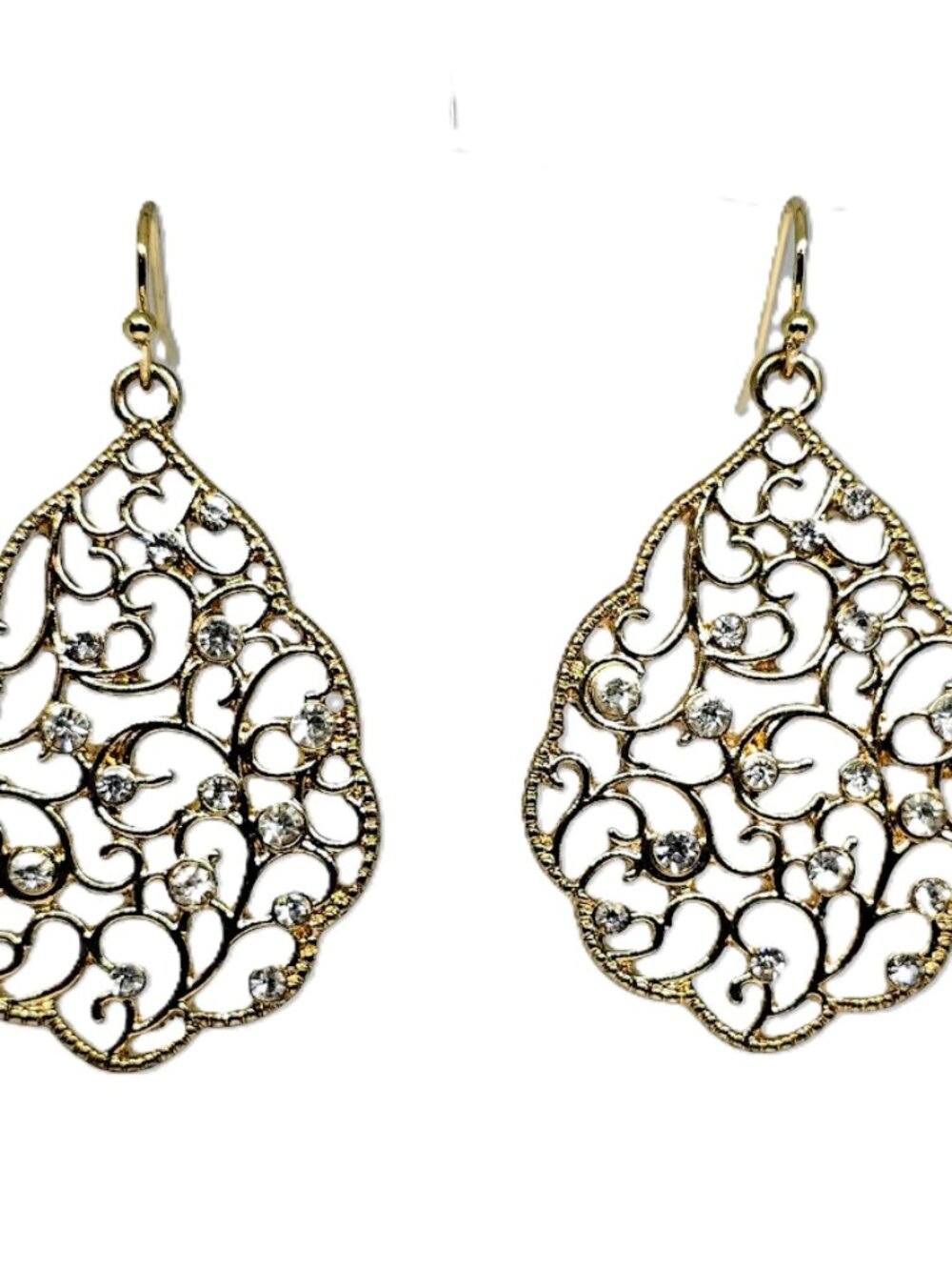 Teardrop Gold Tone Clear Rhinestone Pendant Dangle Earrings 2-inch